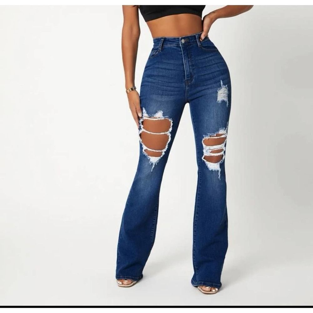 Flare leg jeans high waist ripped